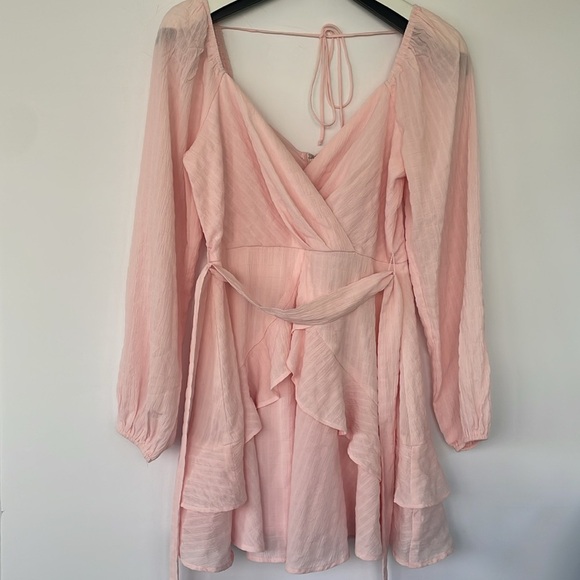 Trixxi Pink Ruffled Chiffon Tie Front or Back Mini Skater Dress Medium - Picture 8 of 17